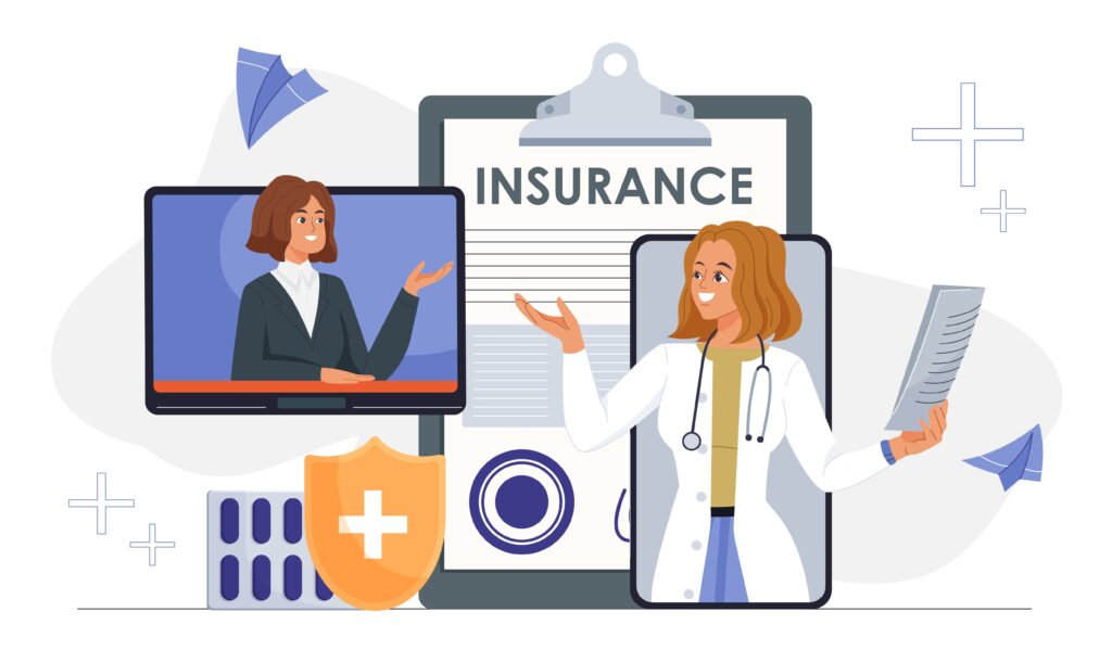 female,doctor,and,insurance,agent,discussing,policy,via,video,call,