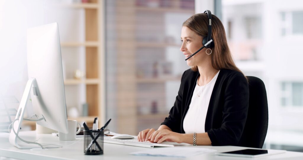 computer,,call,center,and,typing,with,business,woman,for,online